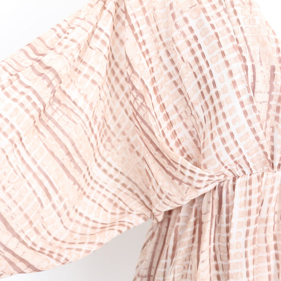 Blush & Mocha Abstract Stripe Batwing Plunge V-Neck Mini Dress – Size M