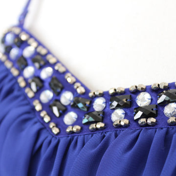 Royal Blue Chiffon Sweetheart Empire-Waist Cocktail Dress with Crystal Embellished Neckline & Waistband – Size 34 - 0
