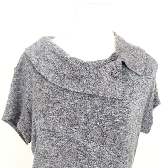 Milady's Grey Marl Cowl Collar Short Sleeve Knit Dress with Asymmetric Hem – Size 10
