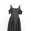 Black Cold-Shoulder Ruffle Sleeve Basque Waist Pleated Full Skirt Midi Dress – Size S-2