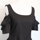 Black Cold-Shoulder Ruffle Sleeve Basque Waist Pleated Full Skirt Midi Dress – Size S-4