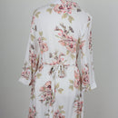 White Blush Peony Print Ruffle Collar Long Sleeve Belted Shirt Midi Dress – Size M-5