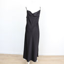 Black Satin Cowl-Neck Spaghetti Strap Bias-Cut Slip Maxi Dress – Size L-1
