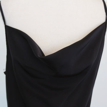 Black Satin Cowl-Neck Spaghetti Strap Bias-Cut Slip Maxi Dress – Size L - 0