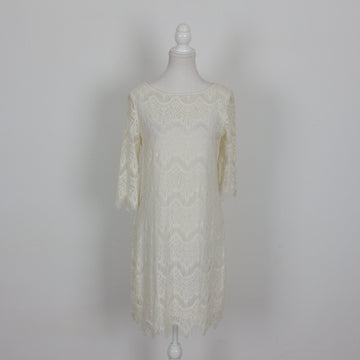 Woolworths Ivory Lace Off-Shoulder Scallop Neckline Bell Sleeve Shift Midi Dress – Size 10