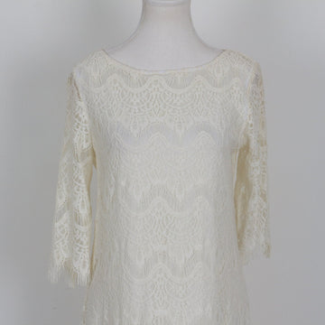 Woolworths Ivory Lace Off-Shoulder Scallop Neckline Bell Sleeve Shift Midi Dress – Size 10 - 0