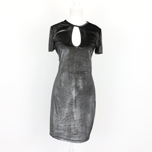 Black & Silver Velvet Mini Bodycon Dress | Thrift Find – Size XS