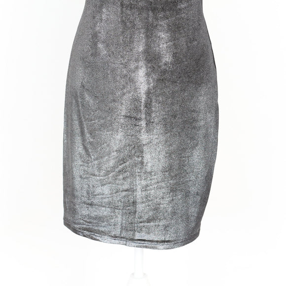 Black & Silver Velvet Mini Bodycon Dress | Thrift Find – Size XS