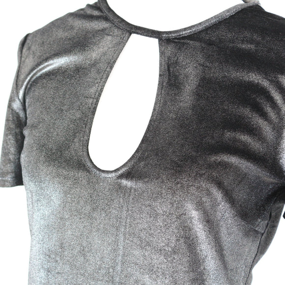 Black & Silver Velvet Mini Bodycon Dress | Thrift Find – Size XS