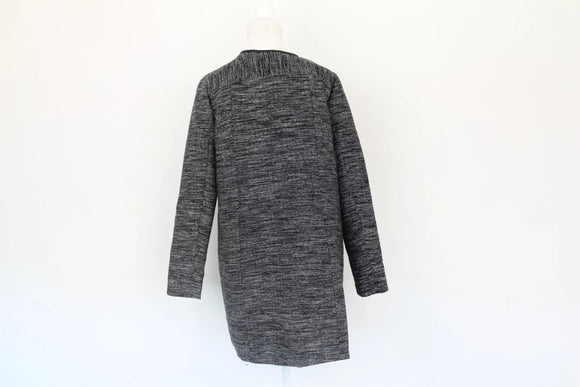 Black & White Faux Leather Trim Coat | Size 8 | Pre-Loved