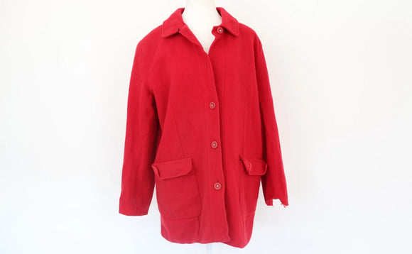 Red Melton Wool-Blend Button-Front Jacket | Size 34 | Pre-Loved