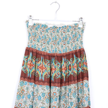 Teal & Brown Boho Smocked Maxi Skirt | Thrift Find – Size 8 - 0
