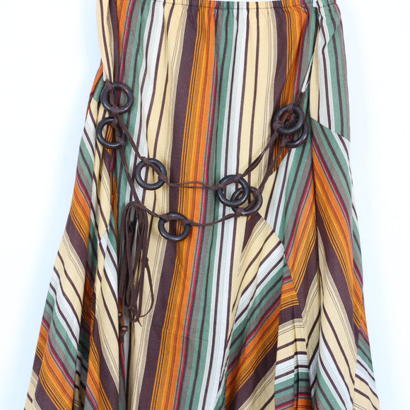 Striped Midi Skirt with Wooden Belt | Thrift Find – Size M