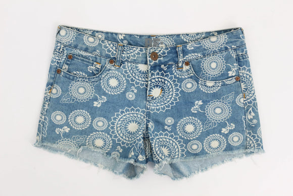 RE Denim Boho-Print Shorts | Size 34 | Pre-Loved