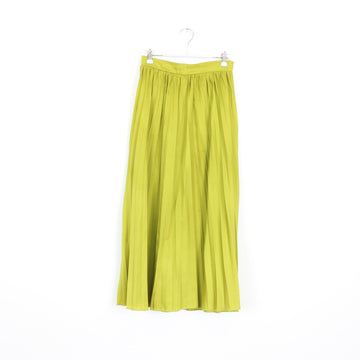 Lime Green Satin Pleated Midi Skirt | Thrift Find – Size 34