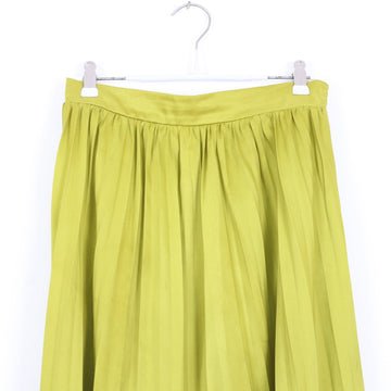 Lime Green Satin Pleated Midi Skirt | Thrift Find – Size 34 - 0