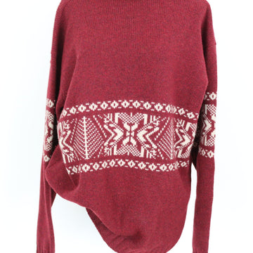 Maroon & Cream Fair Isle Knit Sweater – Size L