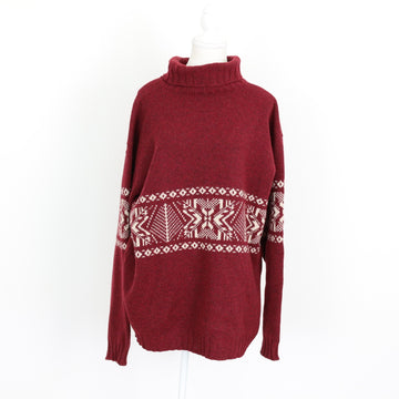 Maroon & Cream Fair Isle Knit Sweater – Size L - 0