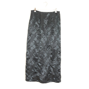 Vintage Black Paisley Satin Maxi Skirt with Slit – Size M