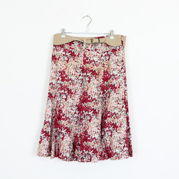 Pink & Red Abstract Floral Flared Midi Skirt – Size 34