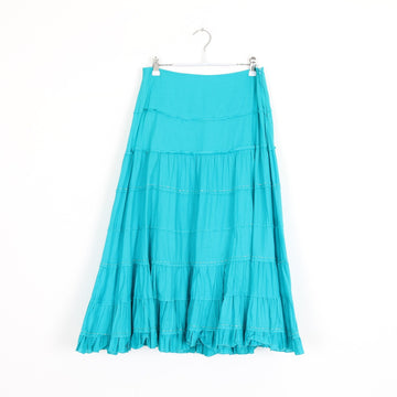Turquoise Tiered Maxi Skirt with Embroidered Trim – Size S