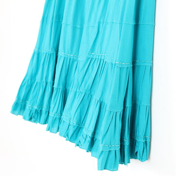 Turquoise Tiered Maxi Skirt with Embroidered Trim – Size S - 0
