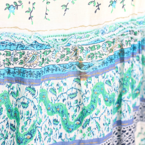 Teal & White Paisley Floral Boho Maxi Skirt – Size 32