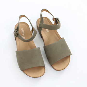 Hotter Khaki Suede Ankle Strap Flat Sandals – Size 6.5 - 0