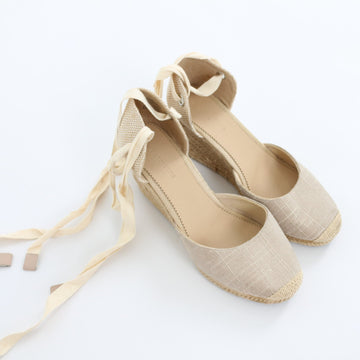 Woolworths Cream Lace-Up Ribbon Tie Espadrilles – Size 7 - 0