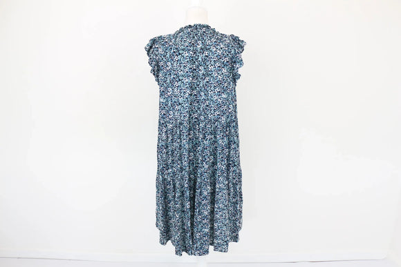 Blue Floral Tiered Midi Dress | Size M | Pre-Loved