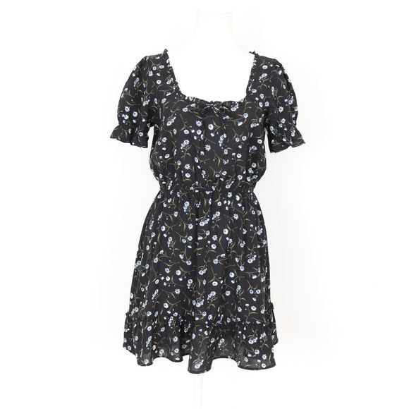H&M Black and Floral Mini Dress, Size 10