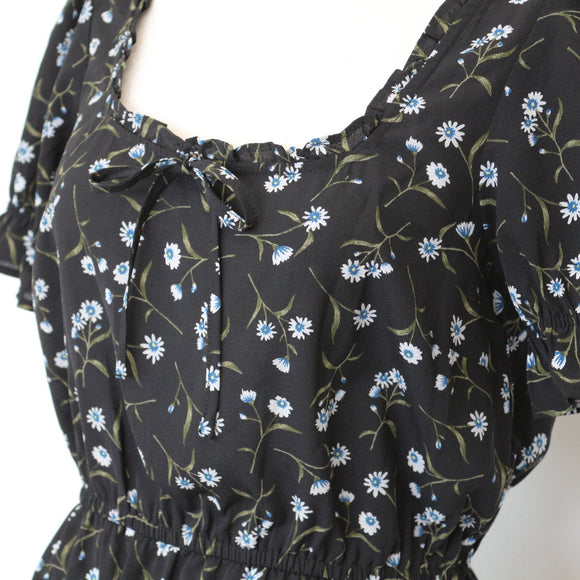 H&M Black and Floral Mini Dress, Size 10