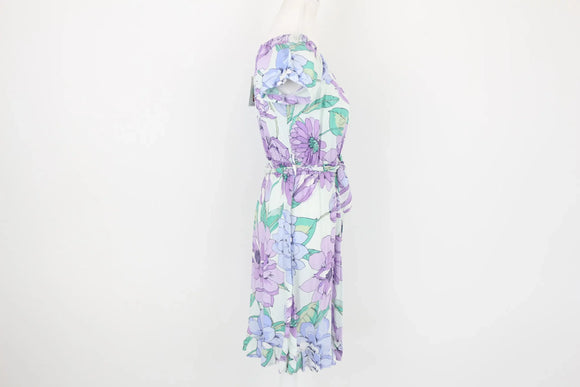 Purple & Green Floral Belted Summer Dress | Size S | Brand New