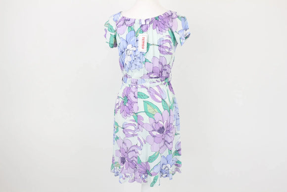Purple & Green Floral Belted Summer Dress | Size S | Brand New