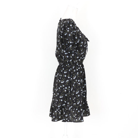 H&M Black and Floral Mini Dress, Size 10