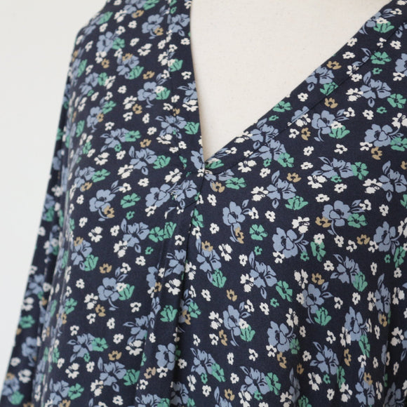 Trenery Navy Blue and Floral Blouse, Size M
