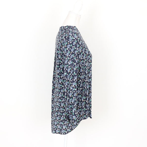 Trenery Navy Blue and Floral Blouse, Size M