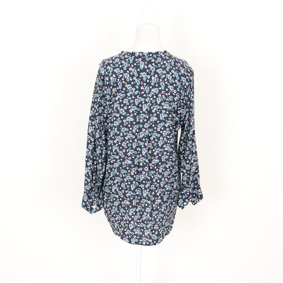 Trenery Navy Blue and Floral Blouse, Size M