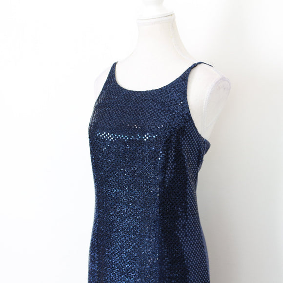 Vintage blue sequin open back dress - 8