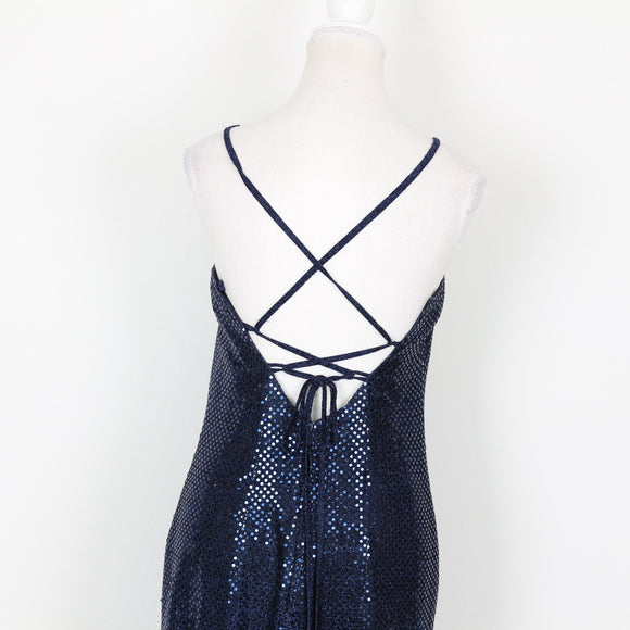 Vintage blue sequin open back dress - 8