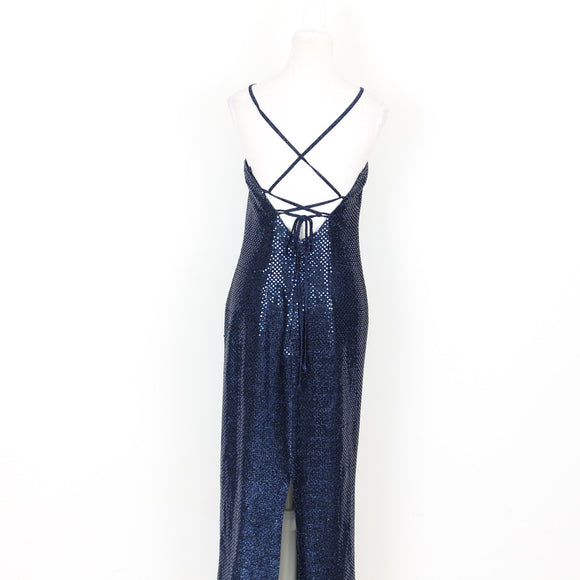 Vintage blue sequin open back dress - 8