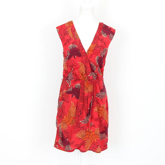 Red Printed Satin Mini Dress, Size 10