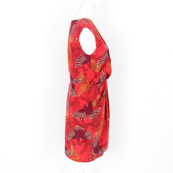 Red Printed Satin Mini Dress, Size 10