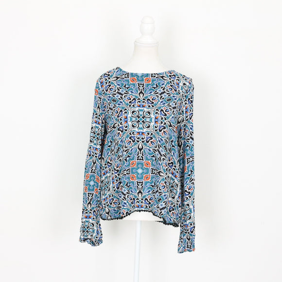 Woolworths Blue and Orange Blouse, Size 12