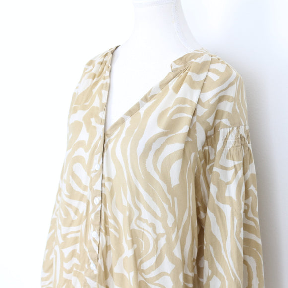 Beige and White Long-Sleeve Shirt, Size L