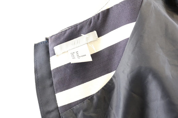 H&M White & Navy Striped Satin Mini Dress | Size 14 | Pre-Loved