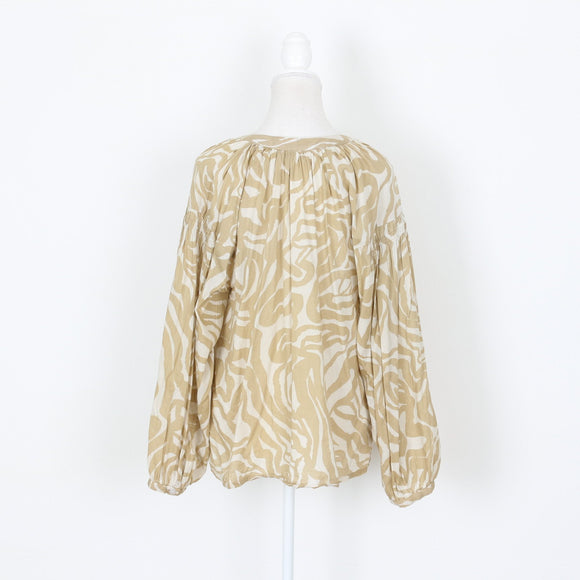 Beige and White Long-Sleeve Shirt, Size L