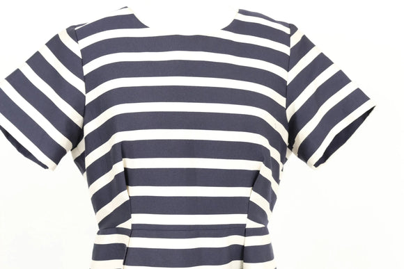 H&M White & Navy Striped Satin Mini Dress | Size 14 | Pre-Loved