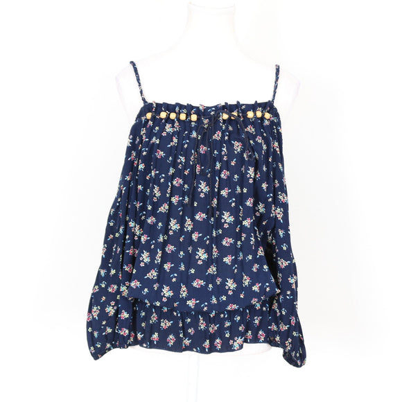 Blue and Floral Off-the-Shoulder Blouse, Size S
