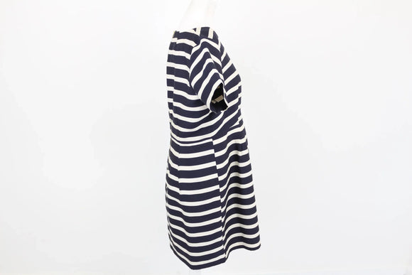H&M White & Navy Striped Satin Mini Dress | Size 14 | Pre-Loved